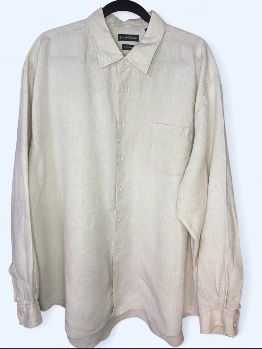 Joseph A. Banks Men's Light Cream Linen Button-Down Shirt